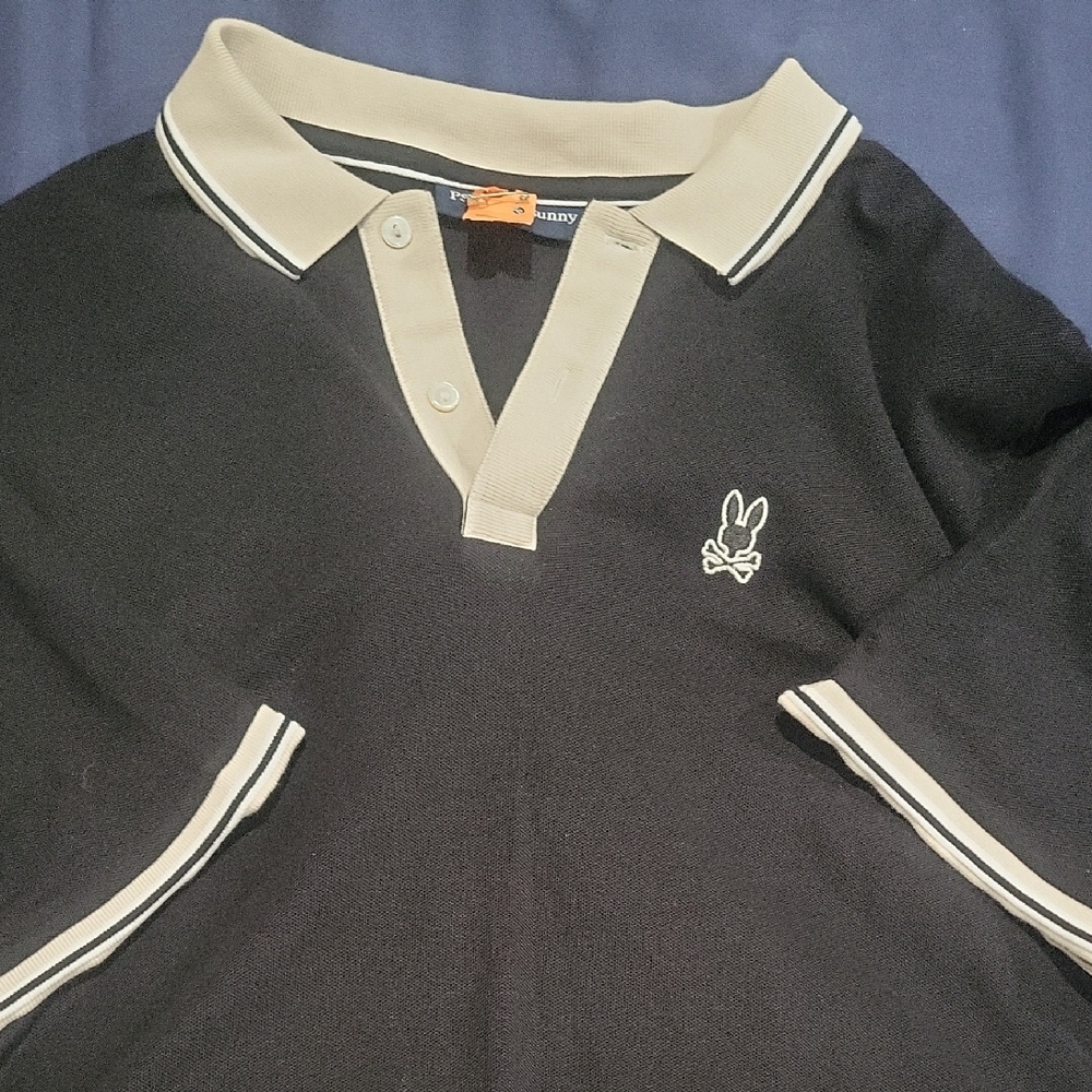 Black Polo Shirt with Beige Trim